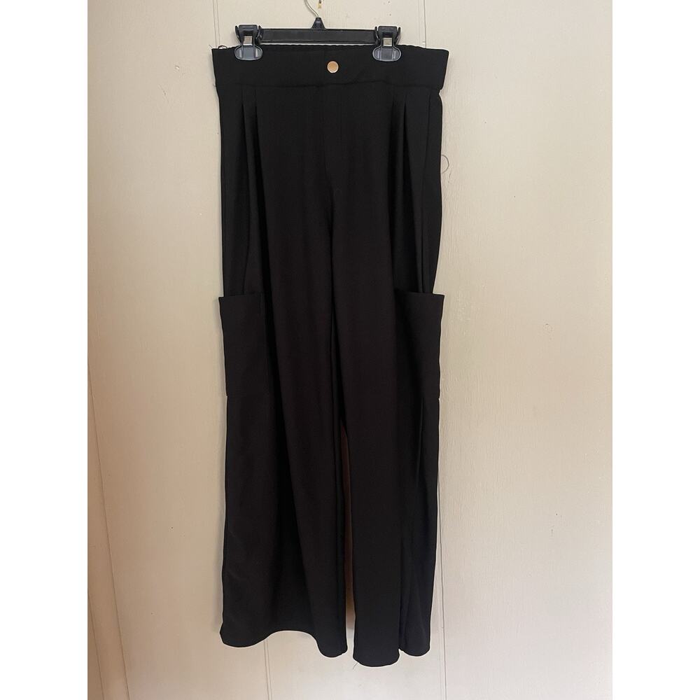 Kay Unger Black Bootcut Pull-On Stretch Wide Leg Career Office Dress Pants M